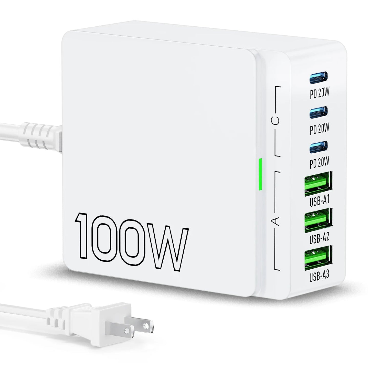 100W GaN Charging Station for Desk | 6 - Port USB C Desktop Fast Charger Hub for Multiple Devices, a high - quality from 1Nook