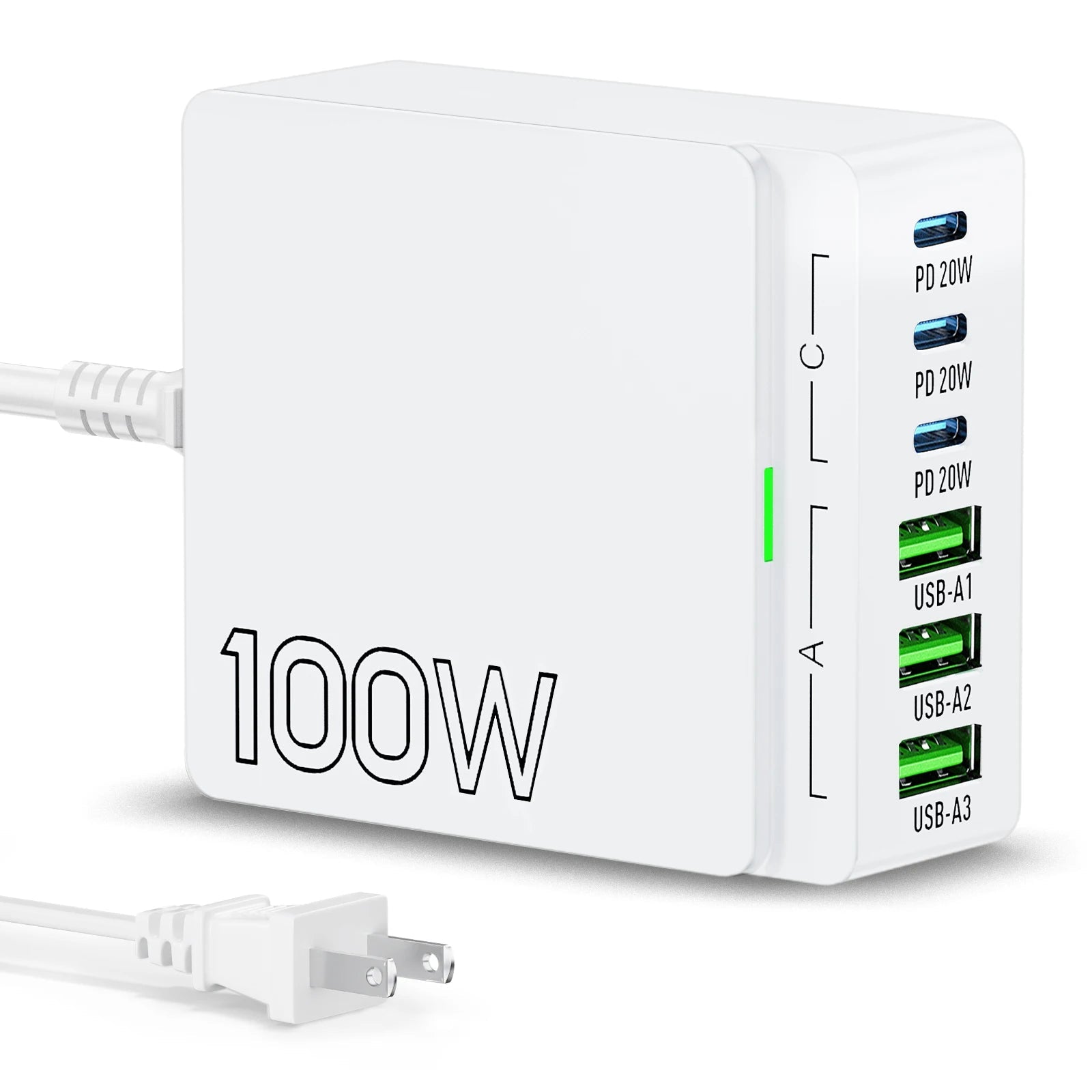 100W GaN Charging Station for Desk | 6 - Port USB C Desktop Fast Charger Hub for Multiple Devices, a high - quality from 1Nook