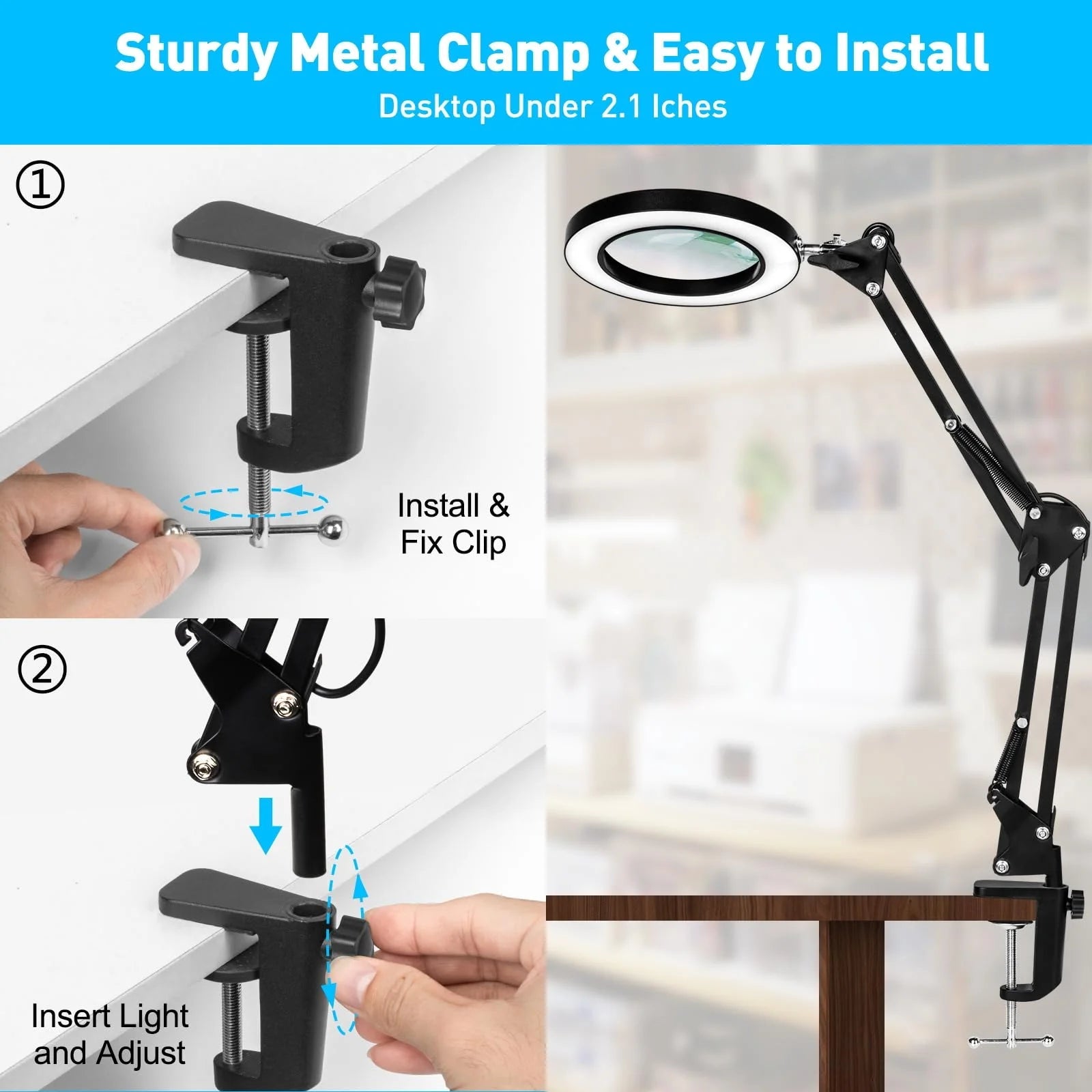10X Magnifying Glass with Light and Stand | Stepless Dimmable 2 - in - 1 Desk & Clamp Lamp for Reading & Close Work, a high - quality from 1Nook