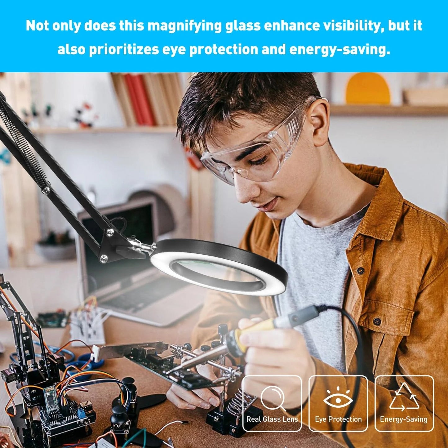 10X Magnifying Glass with Light and Stand | Stepless Dimmable 2 - in - 1 Desk & Clamp Lamp for Reading & Close Work, a high - quality from 1Nook