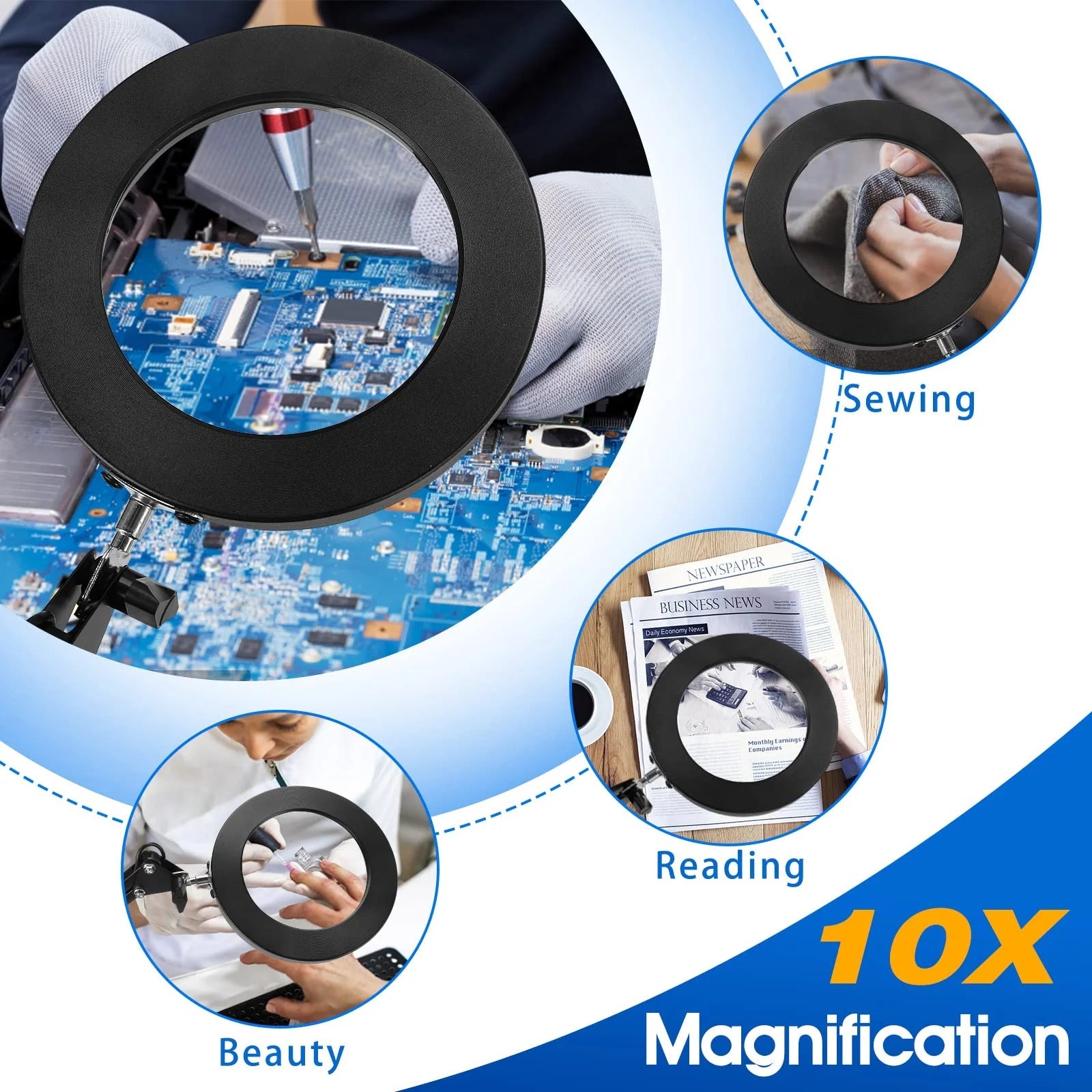 10X Magnifying Glass with Light and Stand | Stepless Dimmable 2 - in - 1 Desk & Clamp Lamp for Reading & Close Work, a high - quality from 1Nook
