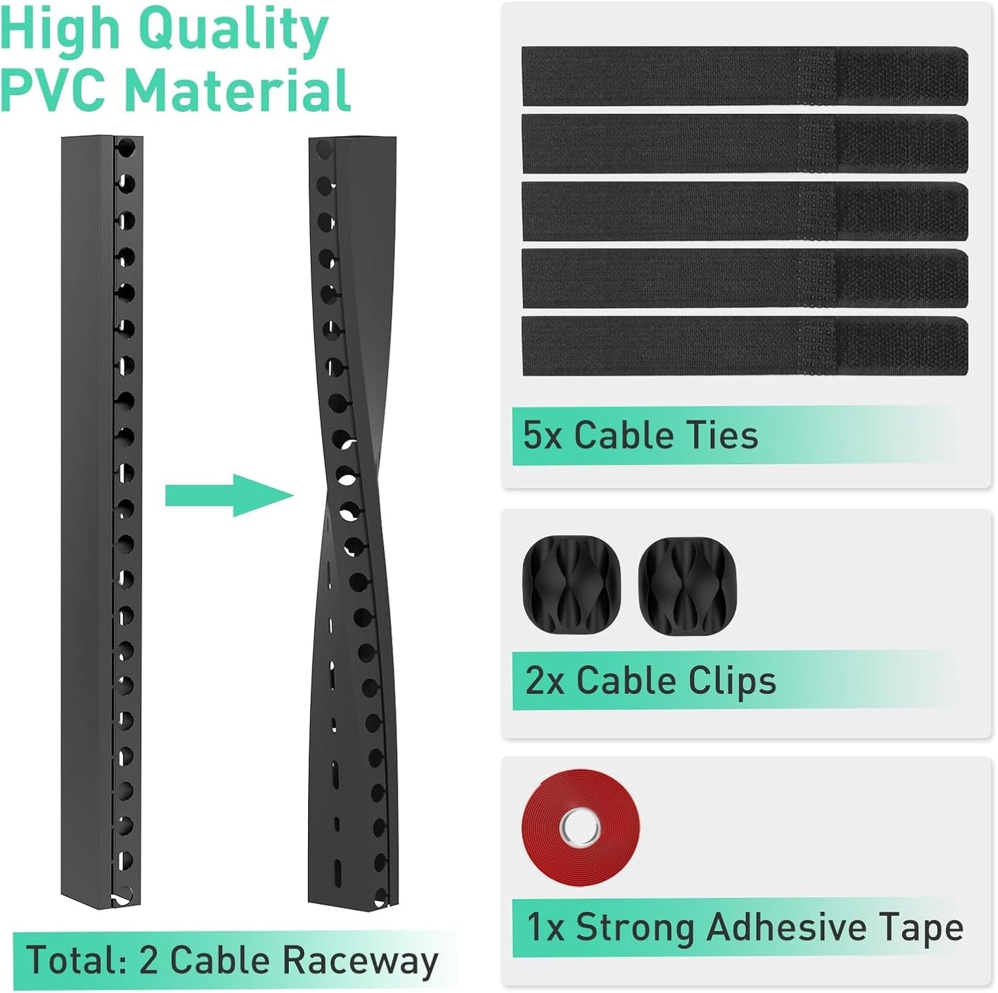 31 - inch Open Slot Cable Raceway Kit | 2 - Pack Self - Adhesive Cord Hider & Under Desk Cable Management System, a high - quality from 1Nook