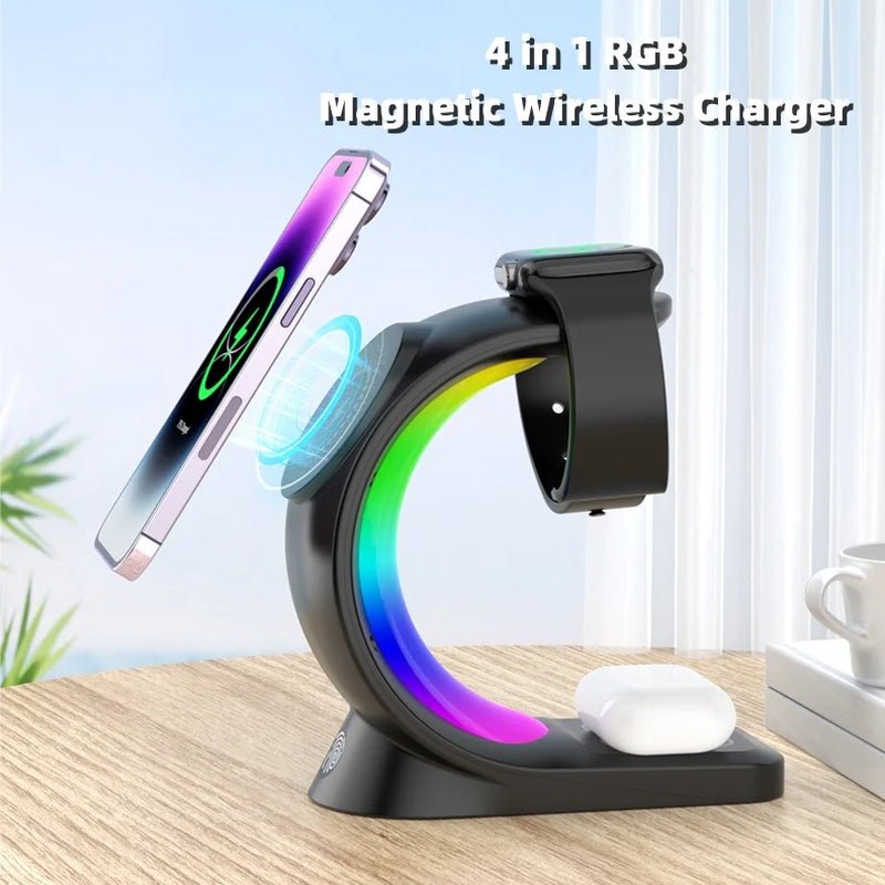4 - in - 1 Magnetic Wireless Charging Station with RGB Light | Fast Charger Stand for iPhone, Apple Watch & AirPods, a high - quality from 1Nook