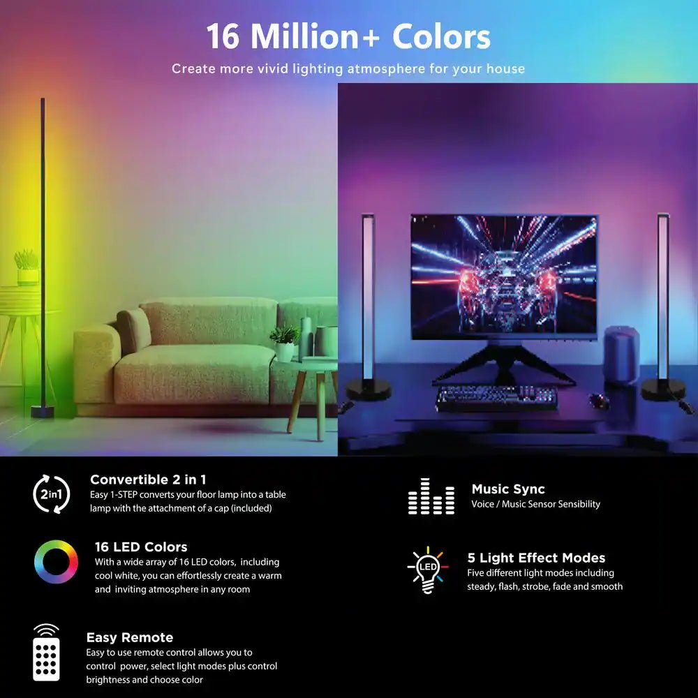49 - Inch Convertible RGB Floor Lamp & Table Lamp | Music Sync Color Changing LED Light Bar with Remote, a high - quality from 1Nook