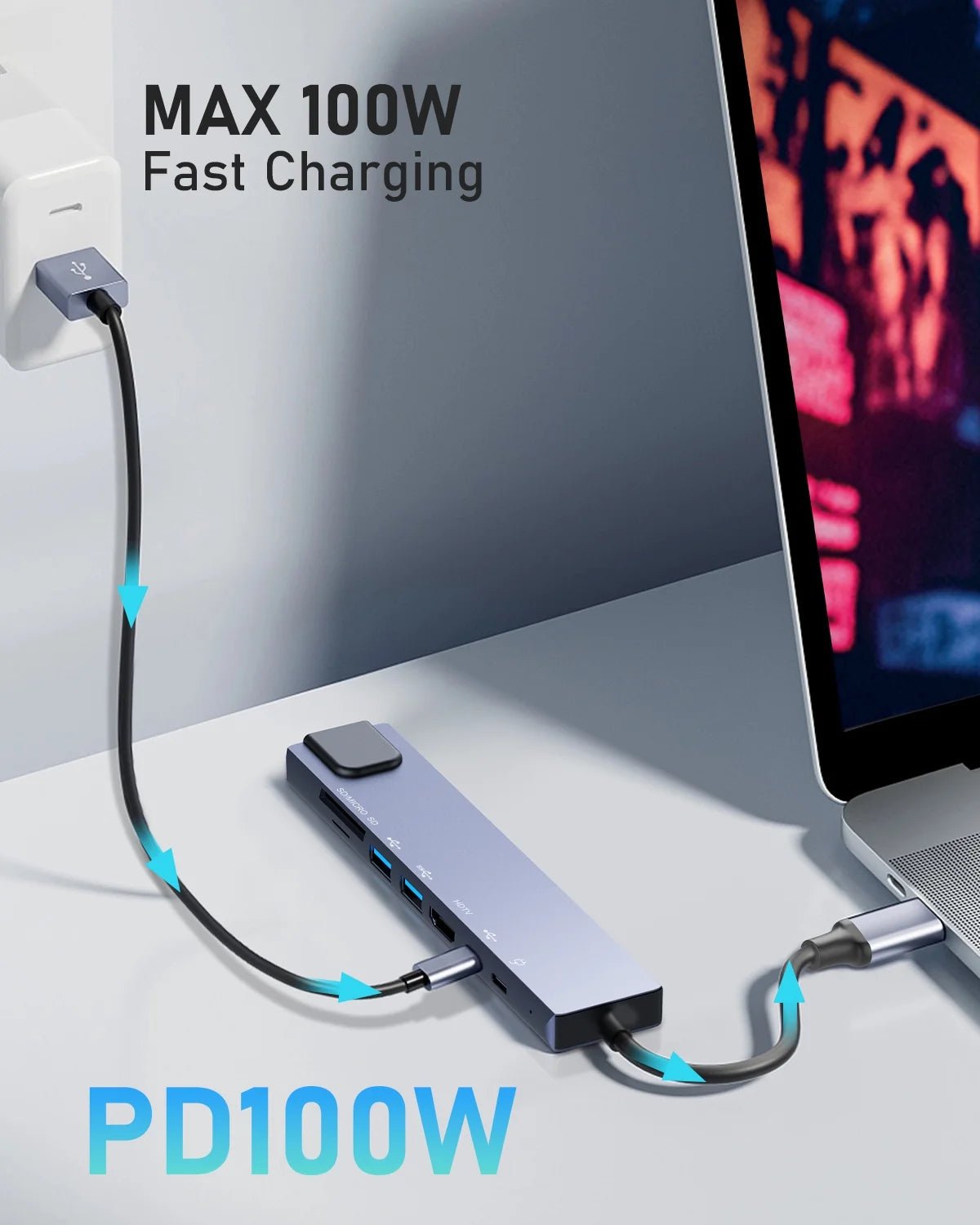 8 - in - 1 USB C Hub with Ethernet & 4K HDMI | Multiport Adapter Dongle with 100W PD, USB 3.0, and SD/TF Card Reader, a high - quality from 1Nook