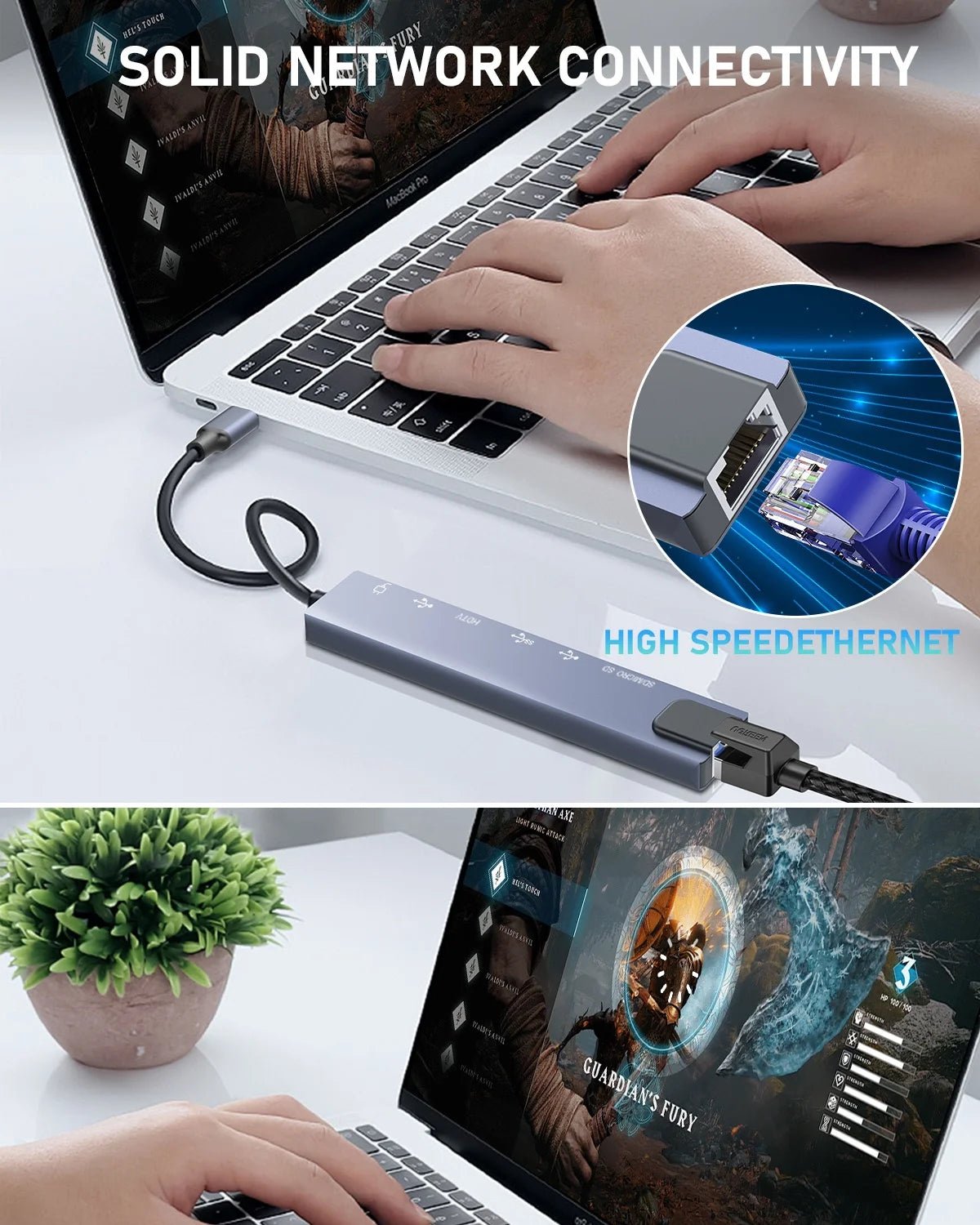 8 - in - 1 USB C Hub with Ethernet & 4K HDMI | Multiport Adapter Dongle with 100W PD, USB 3.0, and SD/TF Card Reader, a high - quality from 1Nook