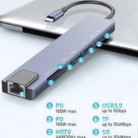 8 - in - 1 USB C Hub with Ethernet & 4K HDMI | Multiport Adapter Dongle with 100W PD, USB 3.0, and SD/TF Card Reader, a high - quality from 1Nook