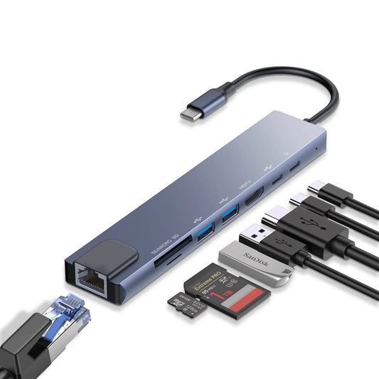8 - in - 1 USB C Hub with Ethernet & 4K HDMI | Multiport Adapter Dongle with 100W PD, USB 3.0, and SD/TF Card Reader, a high - quality from 1Nook