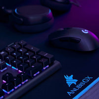 ANUBISGX Desk Mat (36x12) | Black with Light Blue Stitching, a high - quality from 1Nook