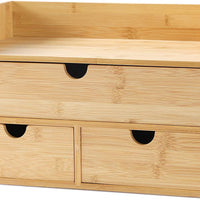 Bamboo Desk Organizer with 3 Drawers and Shelf | Wooden Desktop Storage Box for Home Office Supplies, a high - quality from 1Nook