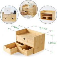 Bamboo Desk Organizer with 3 Drawers and Shelf | Wooden Desktop Storage Box for Home Office Supplies, a high - quality from 1Nook