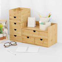 Bamboo Desk Organizer with 3 Drawers and Shelf | Wooden Desktop Storage Box for Home Office Supplies, a high - quality from 1Nook
