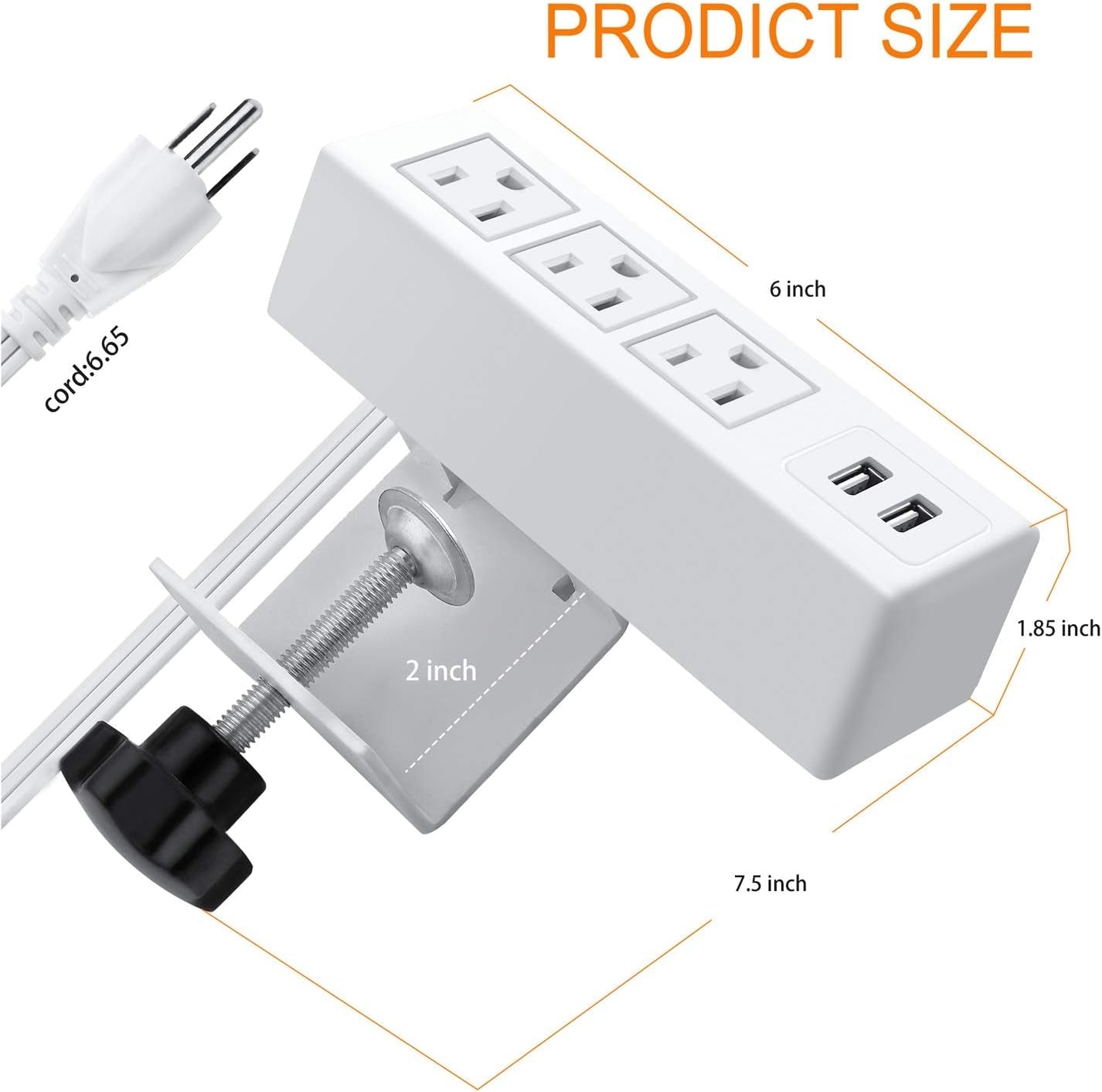 CCCEI Desk Clamp Power Strip with 3 Outlets & 2 USB Ports | Edge Mount Surge Protector with 6ft Cord (1200J), a high - quality from 1Nook