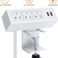 CCCEI Desk Clamp Power Strip with 3 Outlets & 2 USB Ports | Edge Mount Surge Protector with 6ft Cord (1200J), a high - quality from 1Nook