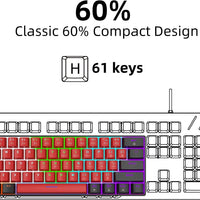 Compact Mechanical Keyboard | Mini Gaming Keyboard with 61 Keys for PC (Black - Red, Red Switches), a high - quality from 1Nook