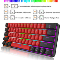 Compact Mechanical Keyboard | Mini Gaming Keyboard with 61 Keys for PC (Black - Red, Red Switches), a high - quality from 1Nook