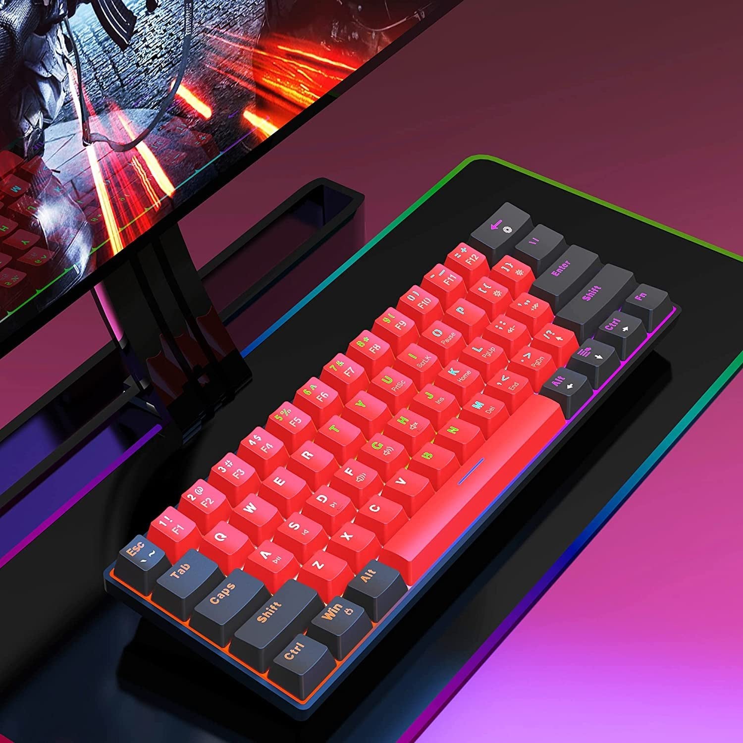 Compact Mechanical Keyboard | Mini Gaming Keyboard with 61 Keys for PC (Black - Red, Red Switches), a high - quality from 1Nook
