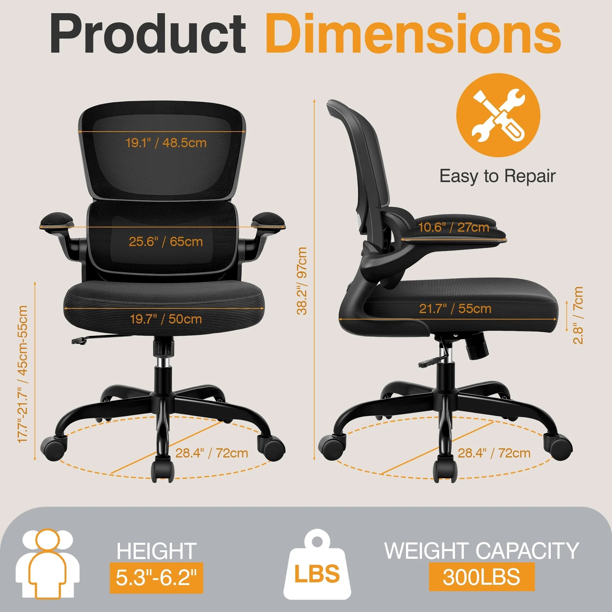 COOLHUT Ergonomic Mid - Back Mesh Desk Chair | with Reclining Function & Adjustable Armrests, a high - quality from 1Nook