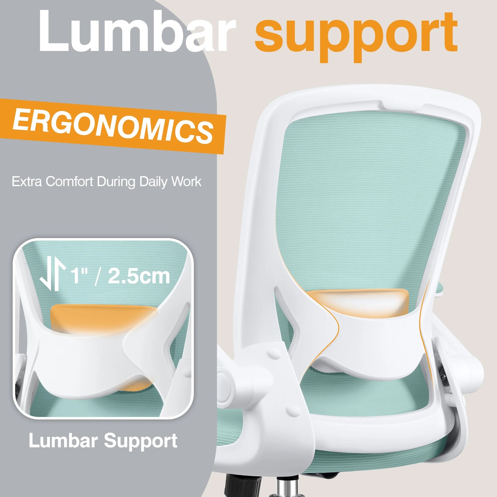 COOLHUT Ergonomic Office Chair with Lumbar Support | Breathable Mesh Desk Chair with Flip - Up Arms (Light Blue), a high - quality from 1Nook