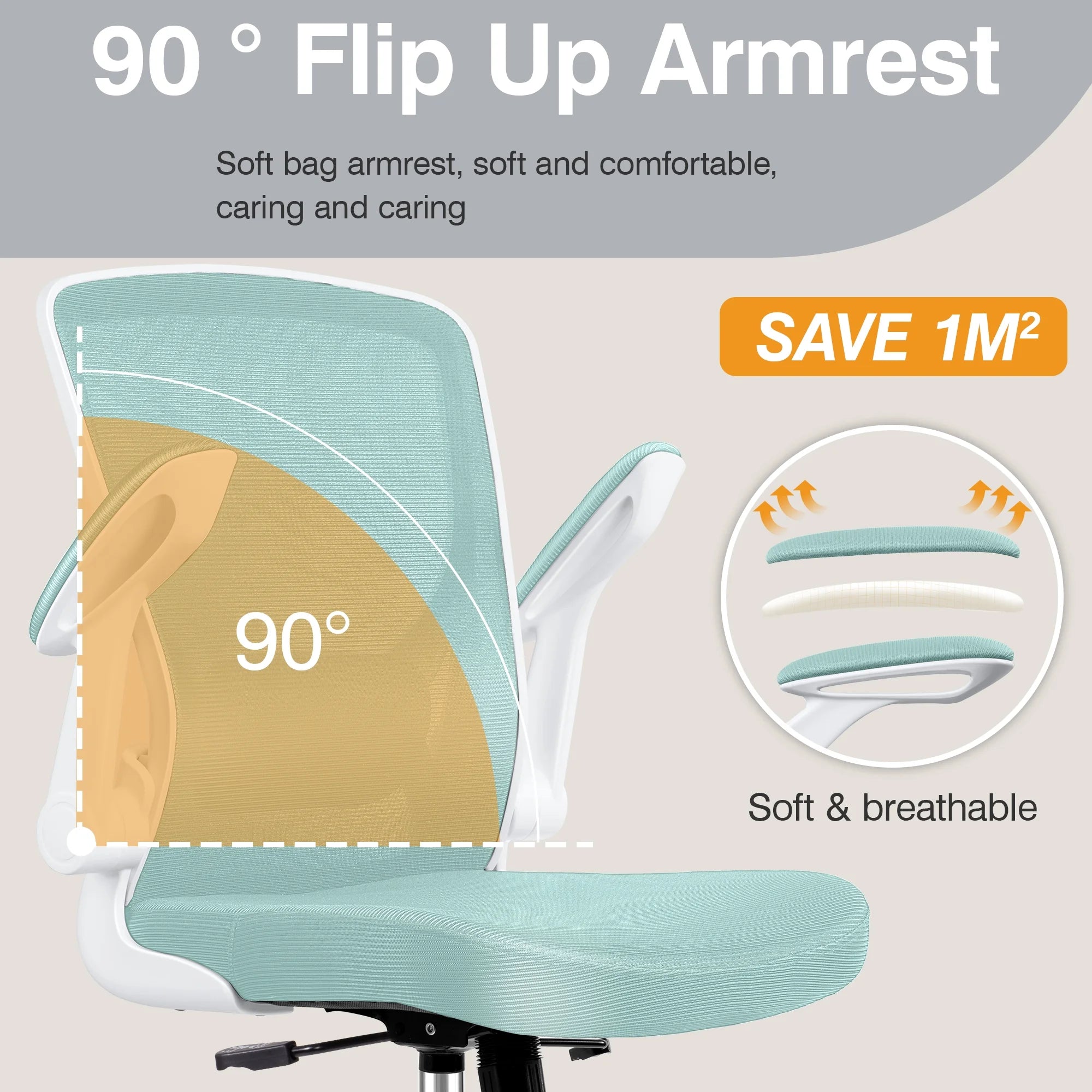 COOLHUT Ergonomic Office Chair with Lumbar Support | Breathable Mesh Desk Chair with Flip - Up Arms (Light Blue), a high - quality from 1Nook