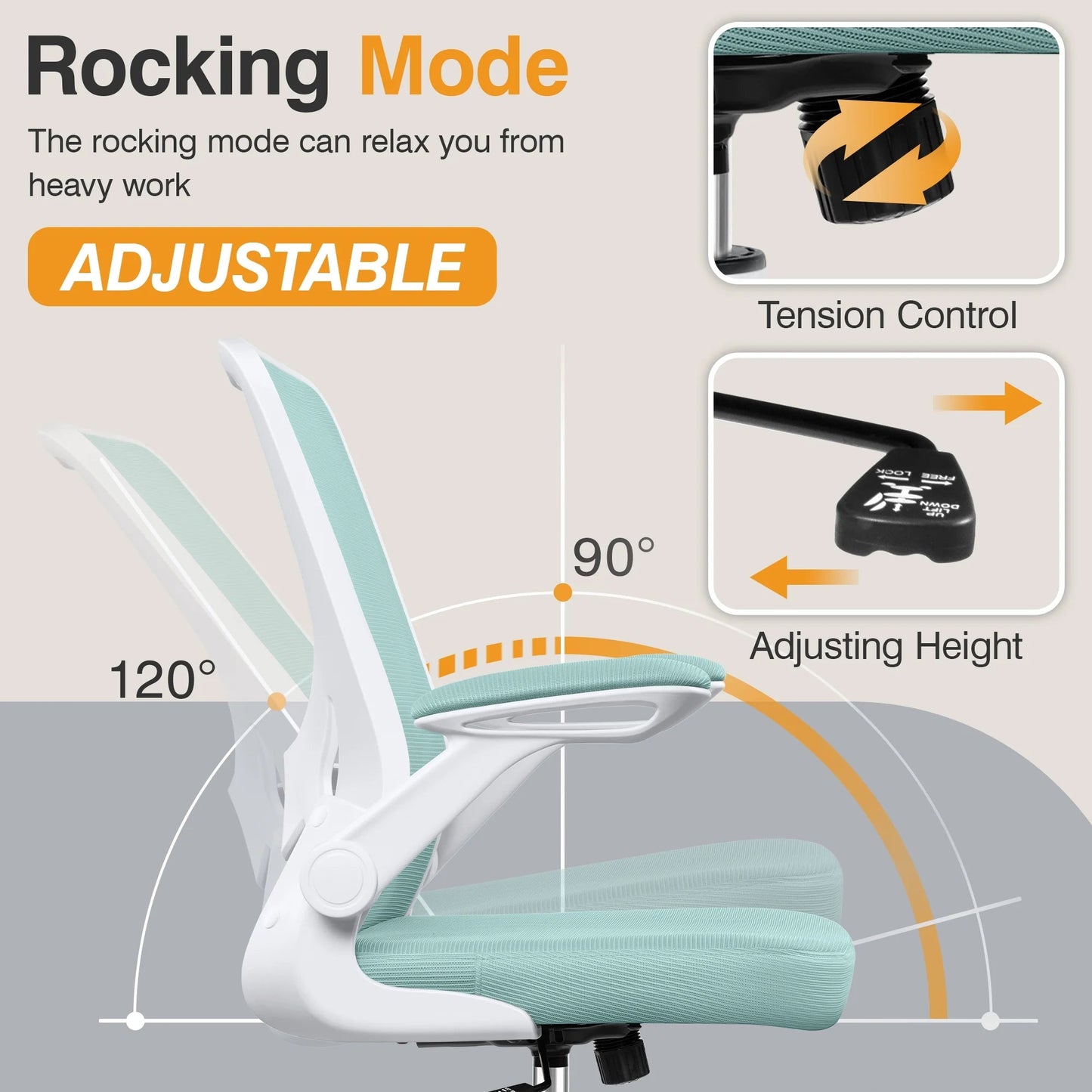 COOLHUT Ergonomic Office Chair with Lumbar Support | Breathable Mesh Desk Chair with Flip - Up Arms (Light Blue), a high - quality from 1Nook