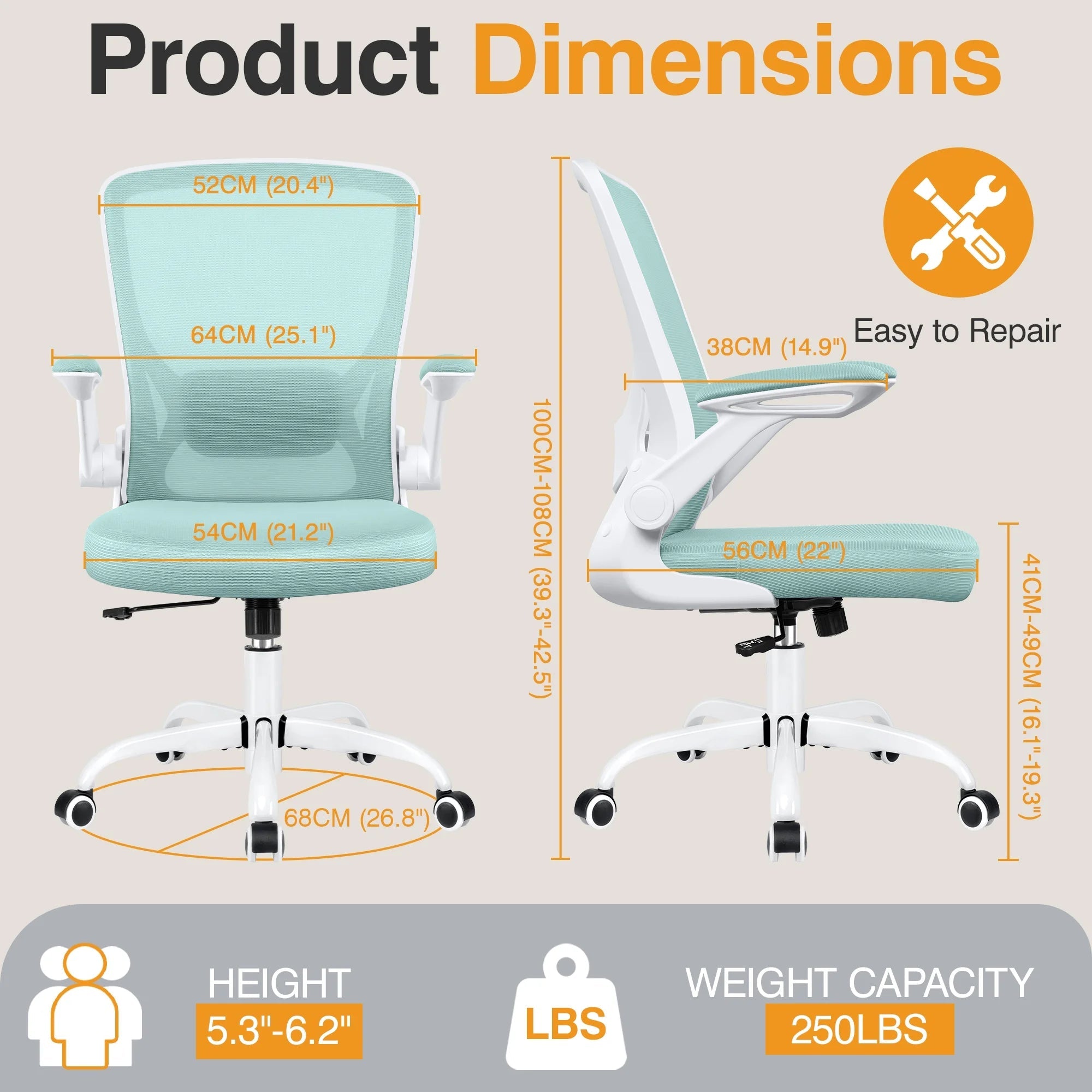 COOLHUT Ergonomic Office Chair with Lumbar Support | Breathable Mesh Desk Chair with Flip - Up Arms (Light Blue), a high - quality from 1Nook