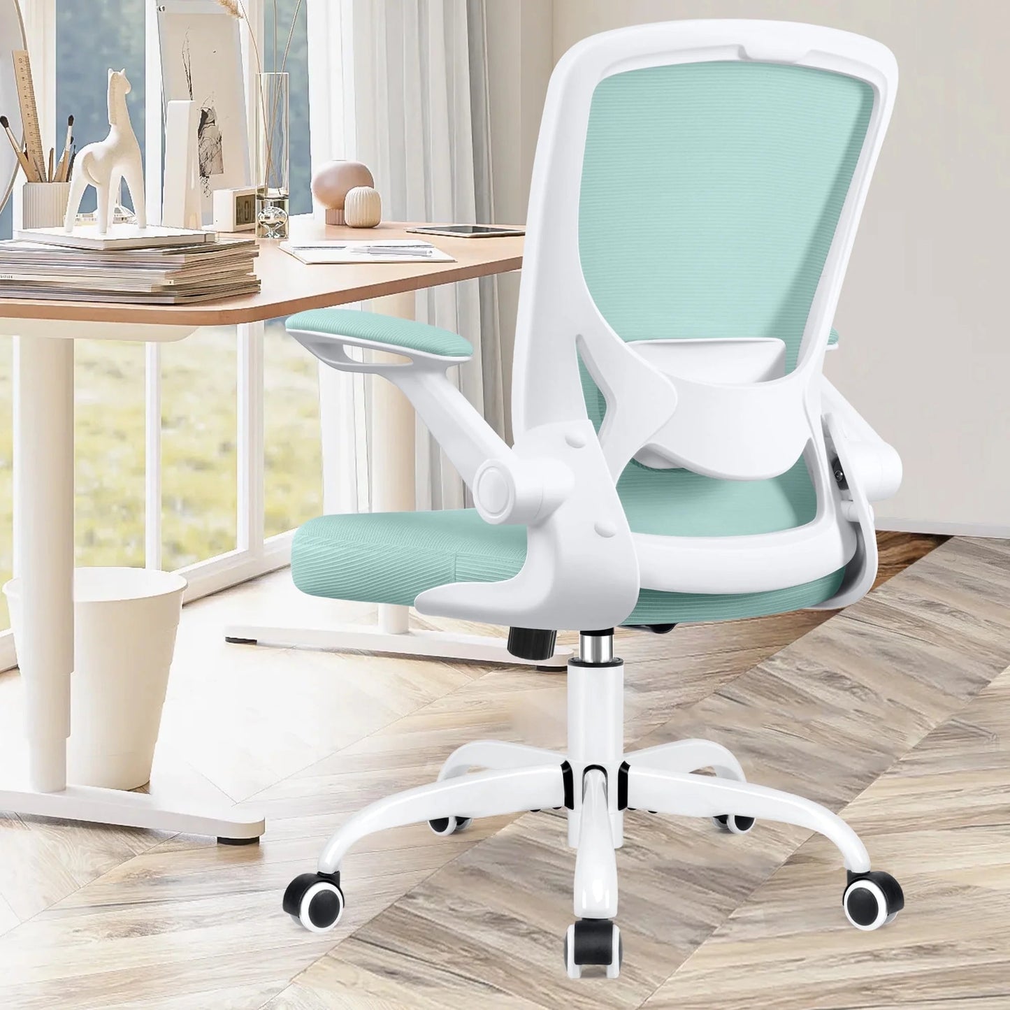 COOLHUT Ergonomic Office Chair with Lumbar Support | Breathable Mesh Desk Chair with Flip - Up Arms (Light Blue), a high - quality from 1Nook