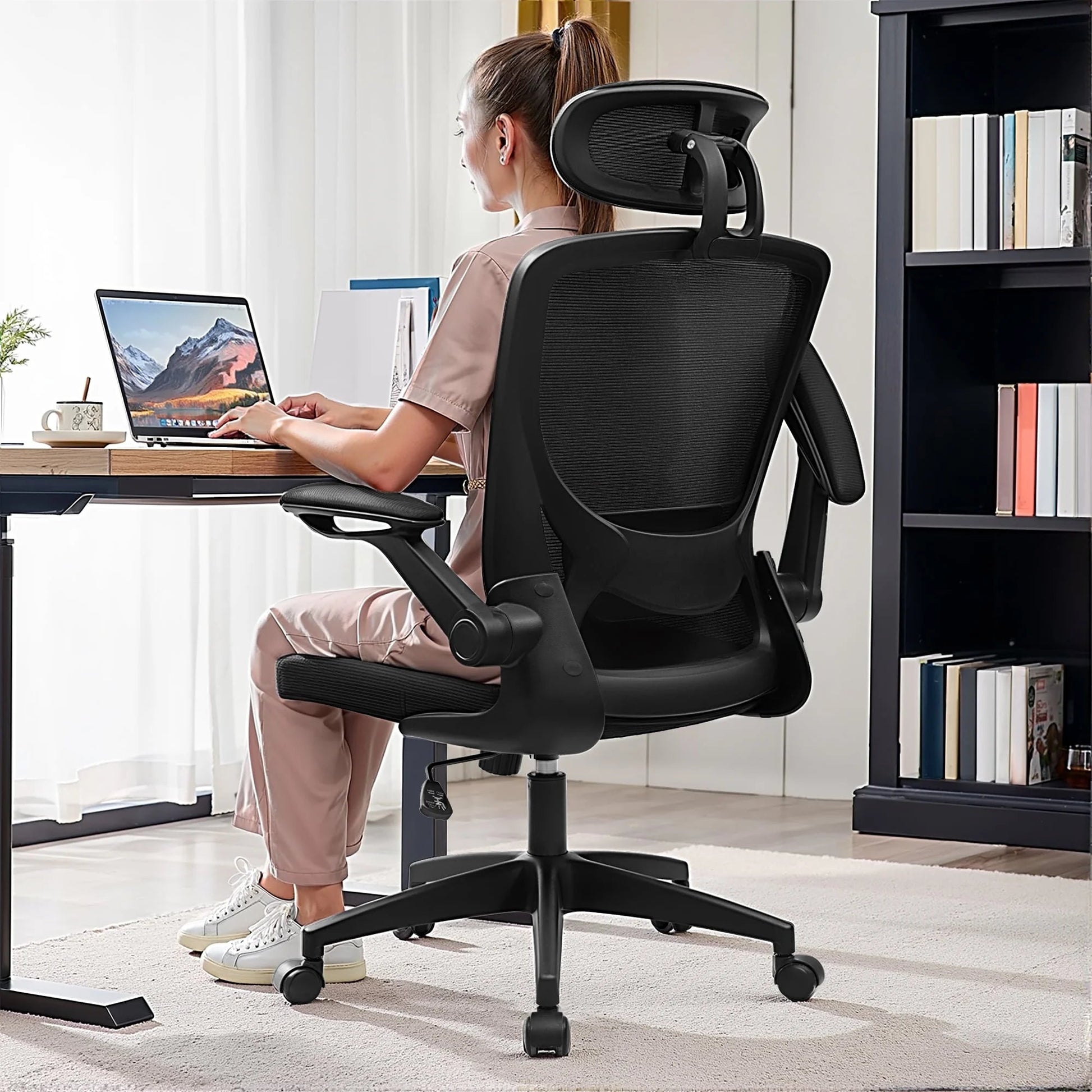 COOLHUT High - Back Ergonomic Office Chair | Breathable Mesh Desk Chair with Flip - Up Arms & Lumbar Support (Black), a high - quality from 1Nook