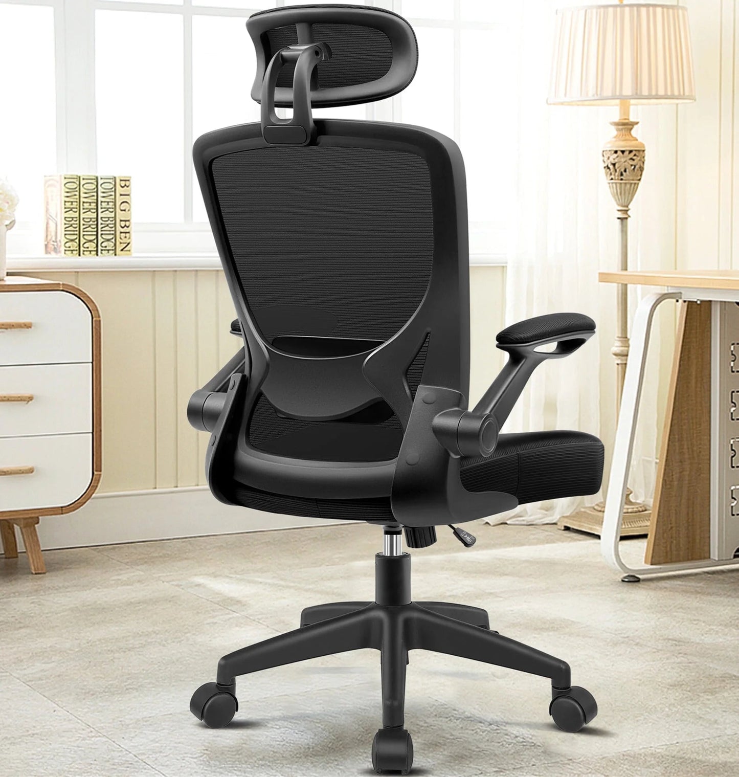 COOLHUT High - Back Ergonomic Office Chair | Breathable Mesh Desk Chair with Flip - Up Arms & Lumbar Support (Black), a high - quality from 1Nook
