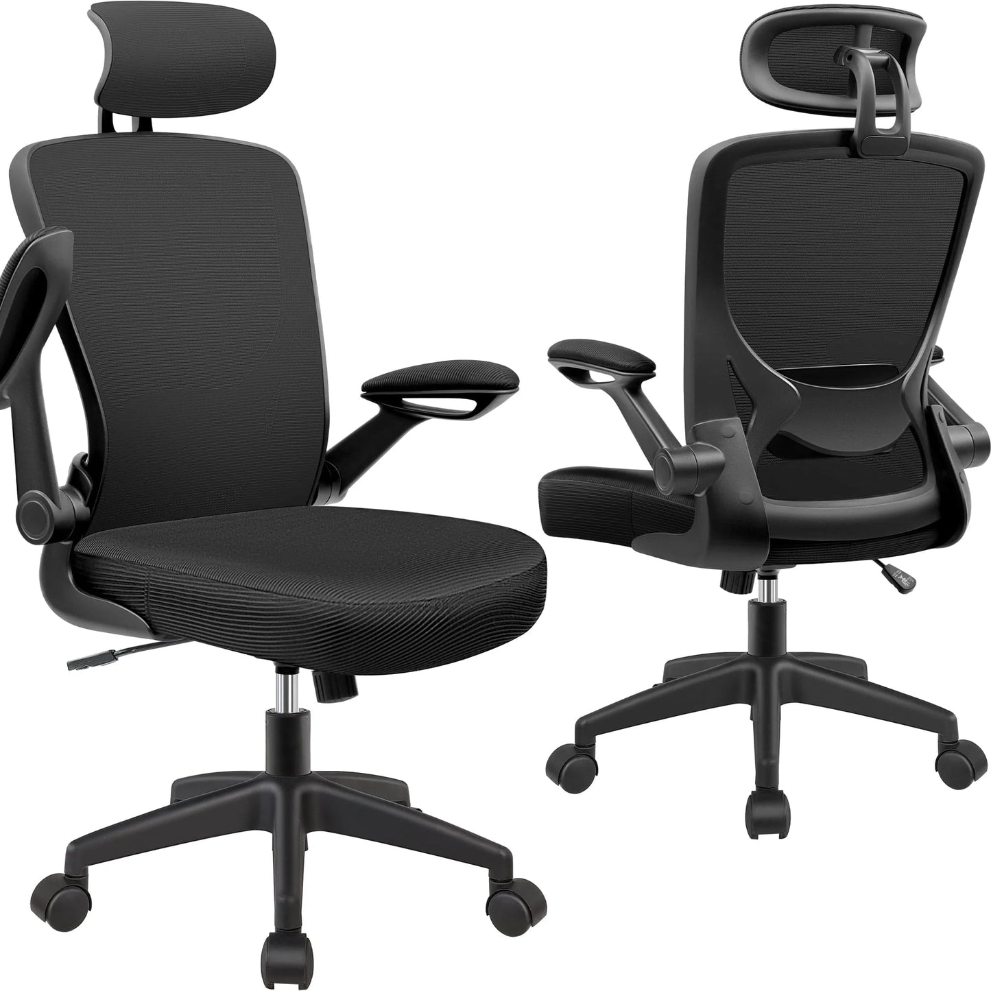 COOLHUT High - Back Ergonomic Office Chair | Breathable Mesh Desk Chair with Flip - Up Arms & Lumbar Support (Black), a high - quality from 1Nook