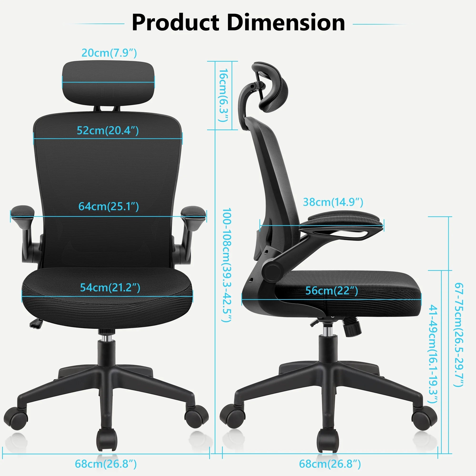 COOLHUT High - Back Ergonomic Office Chair | Breathable Mesh Desk Chair with Flip - Up Arms & Lumbar Support (Black), a high - quality from 1Nook