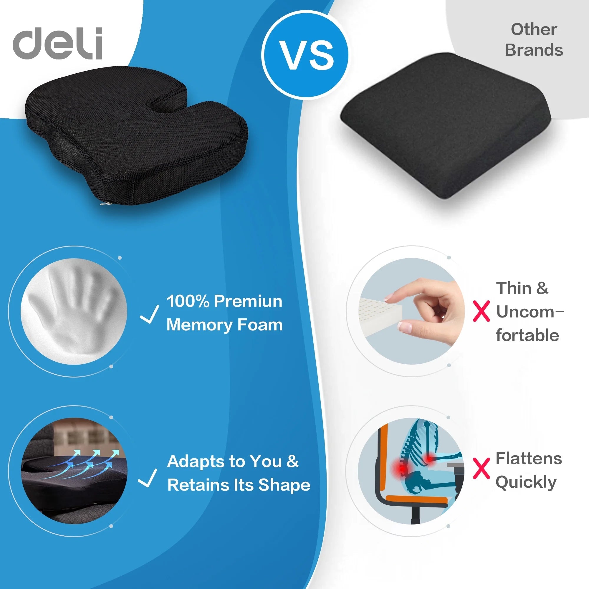 Cooling Gel Memory Foam Seat Cushion | U - Shaped Ergonomic Pillow for Office Chair & Car Tailbone Pain Relief, a high - quality from 1Nook