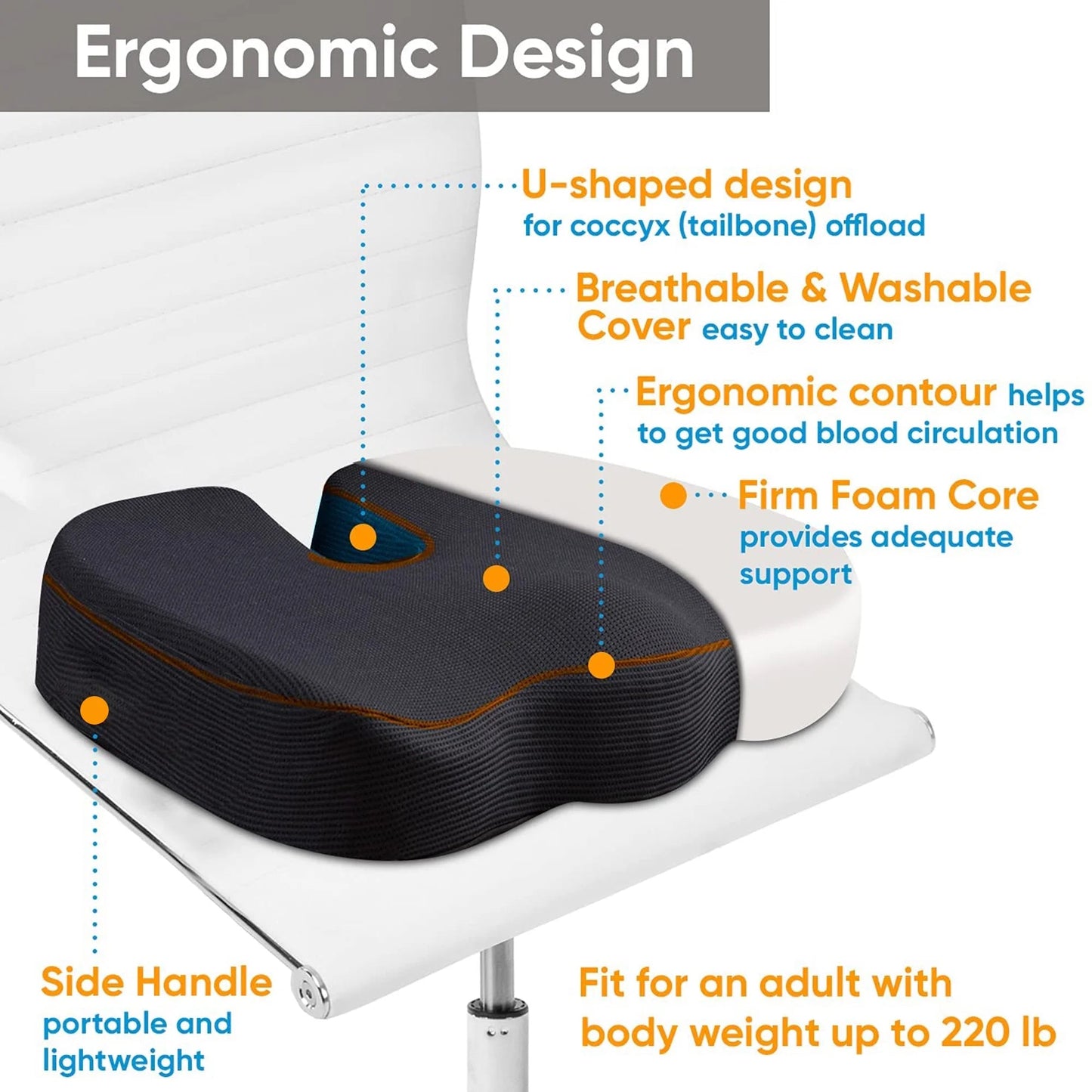 Cooling Gel Memory Foam Seat Cushion | U - Shaped Ergonomic Pillow for Office Chair & Car Tailbone Pain Relief, a high - quality from 1Nook