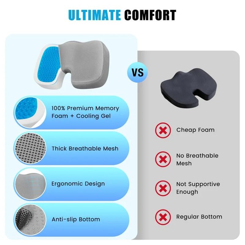 Cooling Gel Seat Cushion for Office Chair | Ergonomic Memory Foam for Coccyx & Tailbone Pain Relief (Gray), a high - quality from 1Nook
