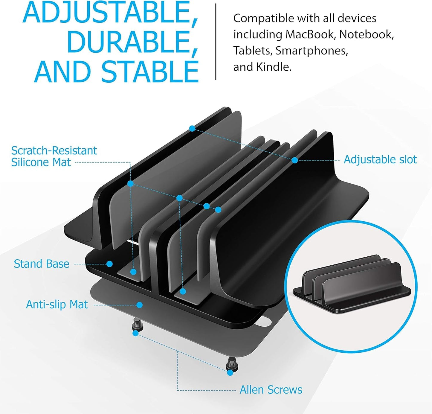 Dual - Slot Vertical Laptop Stand | Adjustable Aluminum Black, a high - quality from 1Nook