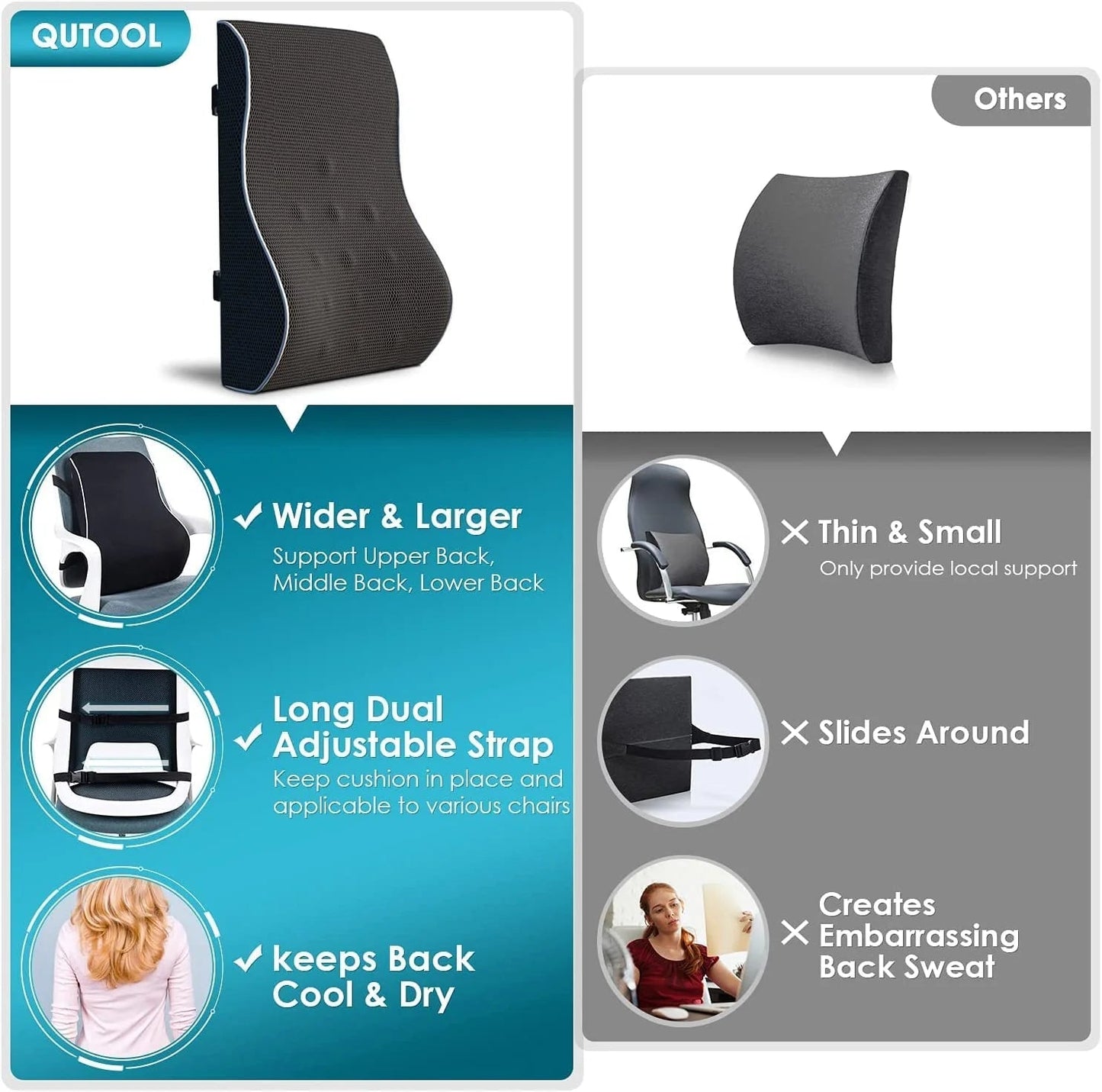 Ergonomic Lumbar Support Pillow for Office Chair & Car | Memory foam Back Cushion for Lower Back Pain Relief, a high - quality from 1Nook