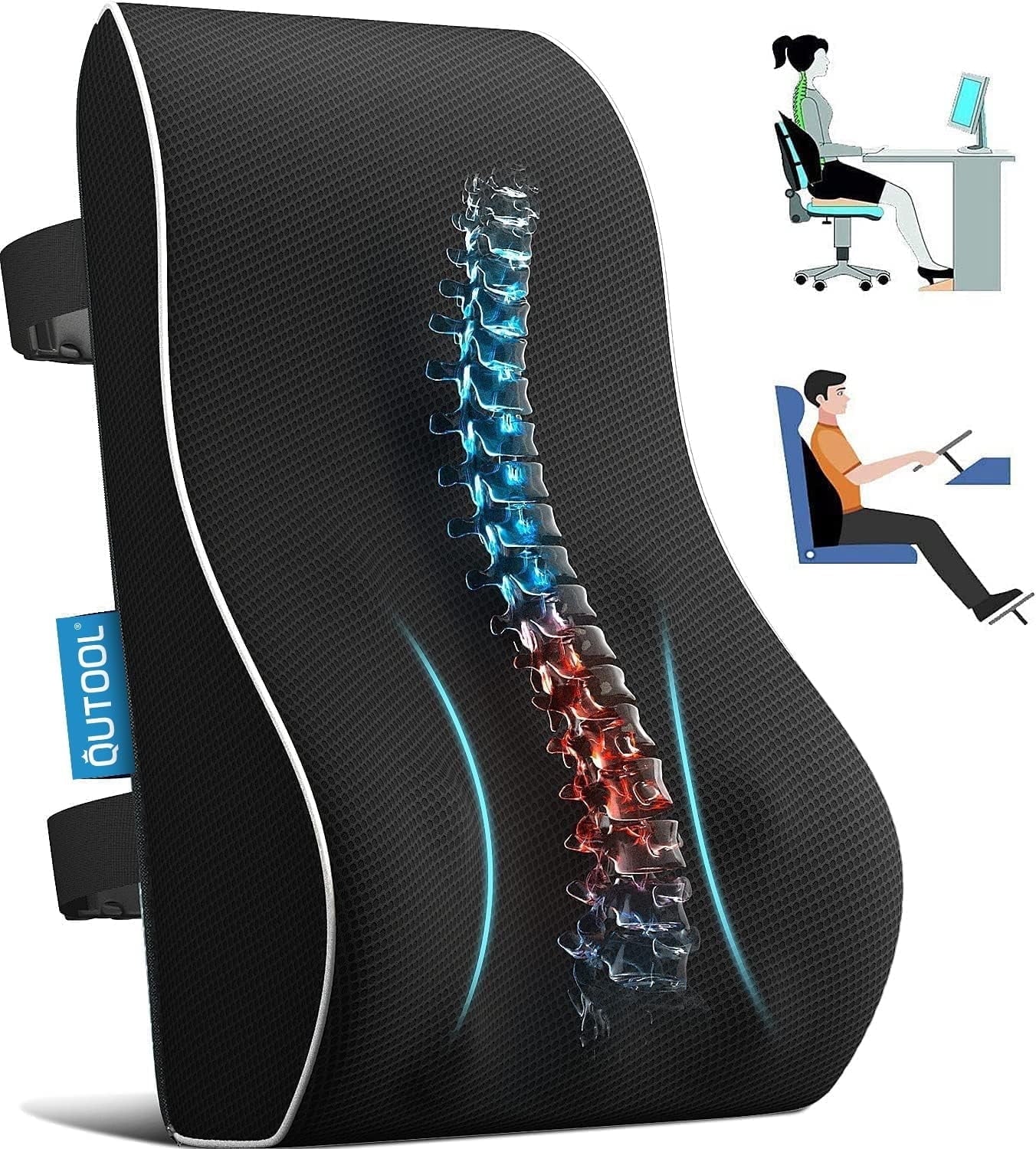 Ergonomic Lumbar Support Pillow for Office Chair & Car | Memory foam Back Cushion for Lower Back Pain Relief, a high - quality from 1Nook