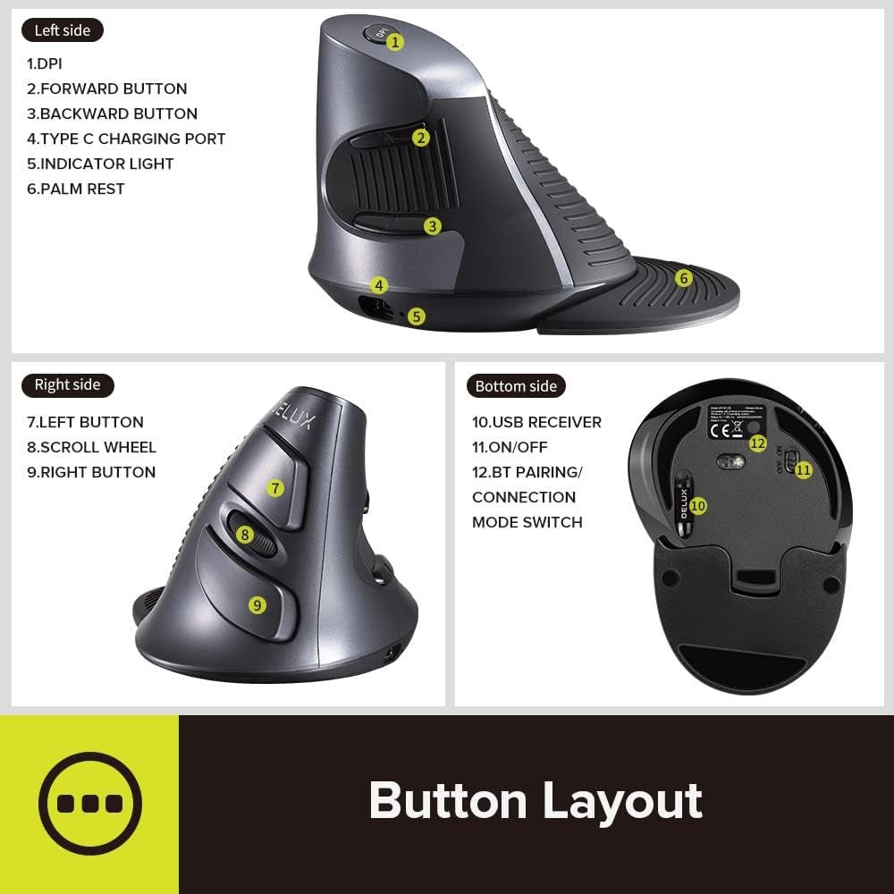 Ergonomic Vertical Wireless Mouse, Reduce Hand and Wrist Pain, a high - quality from 1Nook