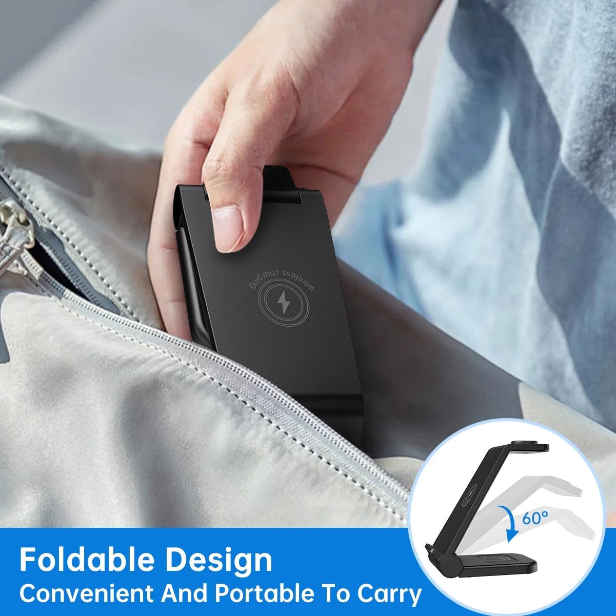 Foldable 3 - in - 1 Wireless Charging Station | Fast Charger Stand for iPhone, Apple Watch & AirPods (18W Adapter Included), a high - quality from 1Nook