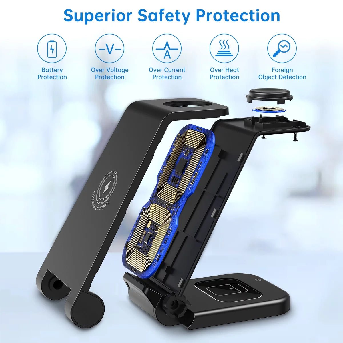 Foldable 3 - in - 1 Wireless Charging Station | Fast Charger Stand for iPhone, Apple Watch & AirPods (18W Adapter Included), a high - quality from 1Nook