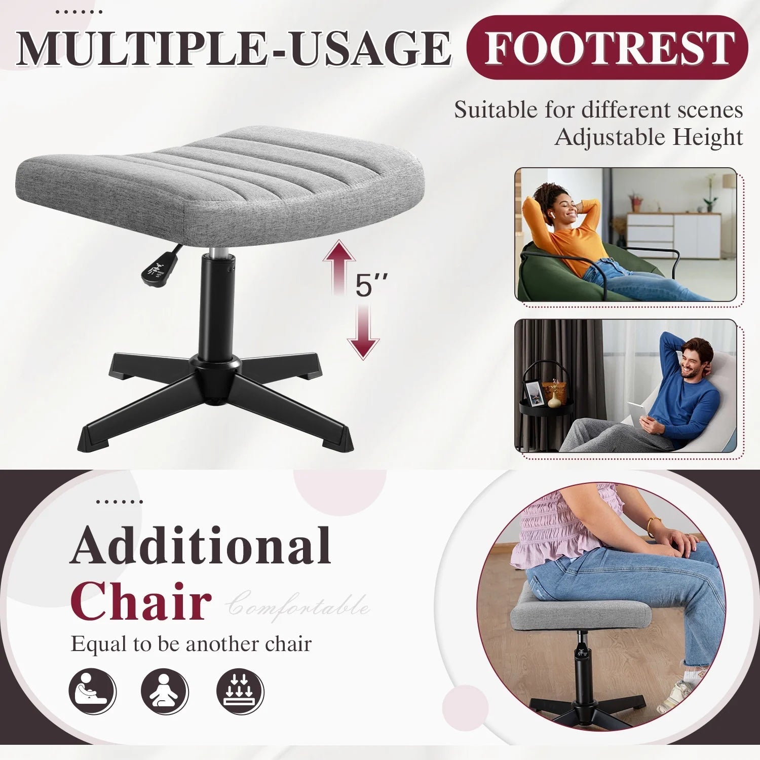 Homall Armless Office Chair with Matching Footrest | Swivel Vanity & Desk Chair (No Wheels) - Gray, a high - quality from 1Nook