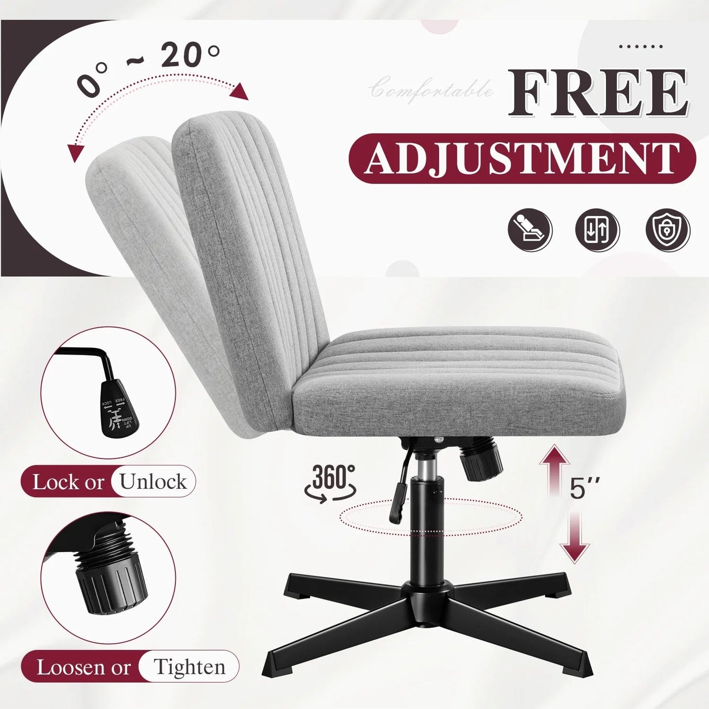 Homall Armless Office Chair with Matching Footrest | Swivel Vanity & Desk Chair (No Wheels) - Gray, a high - quality from 1Nook