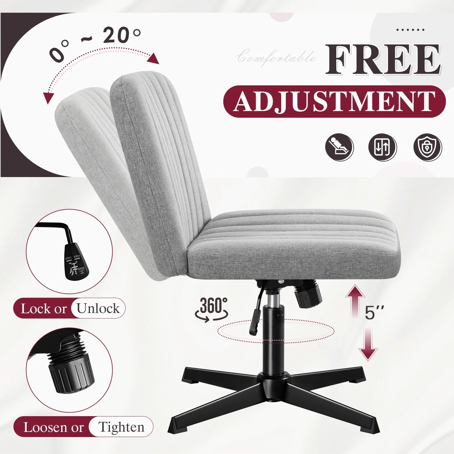 Homall Armless Office Chair with Matching Footrest | Swivel Vanity & Desk Chair (No Wheels) - Gray, a high - quality from 1Nook