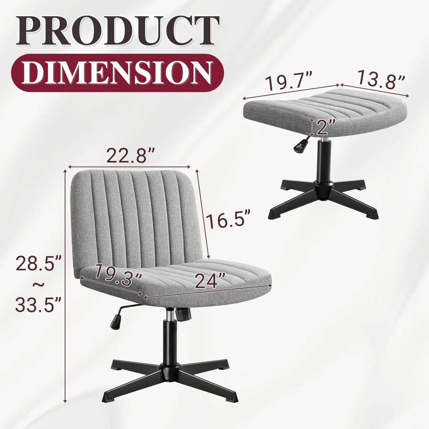 Homall Armless Office Chair with Matching Footrest | Swivel Vanity & Desk Chair (No Wheels) - Gray, a high - quality from 1Nook