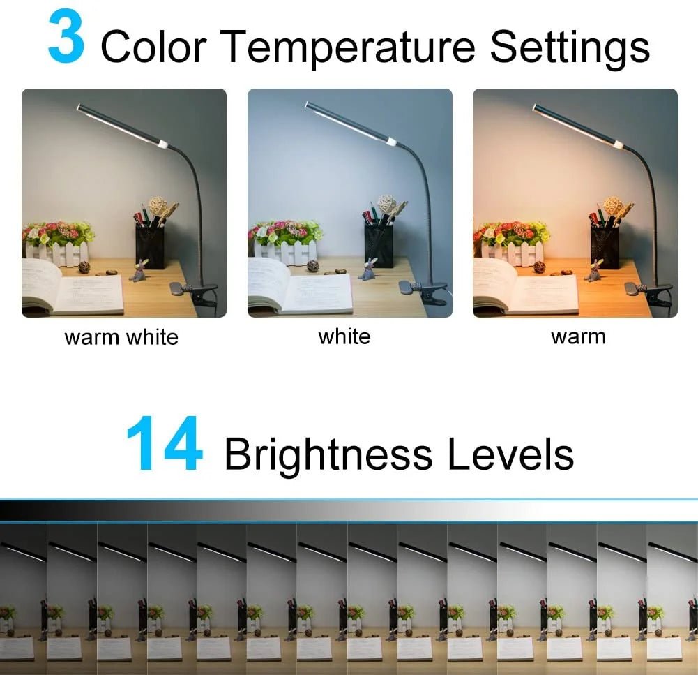 KOOTION LED Clip On Desk Lamp | USB Flexible Gooseneck Reading Light with 3 Color Modes & 11 Brightness Levels, a high - quality from 1Nook