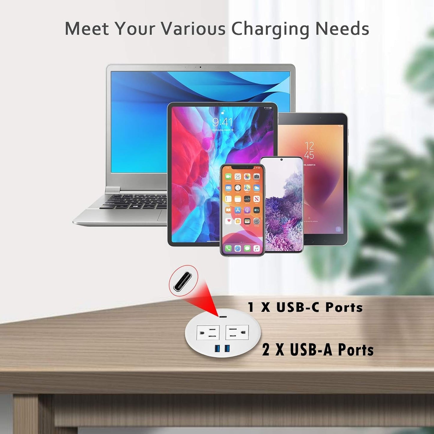 KungFuKing Recessed Power Grommet with USB C | Flush Mount In - Desk Outlet with 2 AC & 3 USB Ports, a high - quality from 1Nook