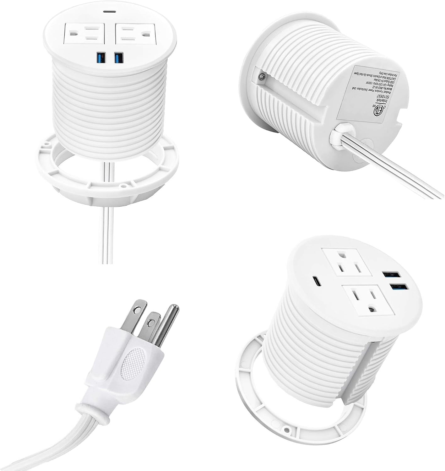 KungFuKing Recessed Power Grommet with USB C | Flush Mount In - Desk Outlet with 2 AC & 3 USB Ports, a high - quality from 1Nook