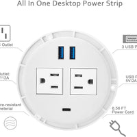 KungFuKing Recessed Power Grommet with USB C | Flush Mount In - Desk Outlet with 2 AC & 3 USB Ports, a high - quality from 1Nook