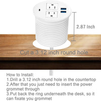 KungFuKing Recessed Power Grommet with USB C | Flush Mount In - Desk Outlet with 2 AC & 3 USB Ports, a high - quality from 1Nook