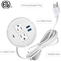 KungFuKing Recessed Power Grommet with USB C | Flush Mount In - Desk Outlet with 2 AC & 3 USB Ports, a high - quality from 1Nook